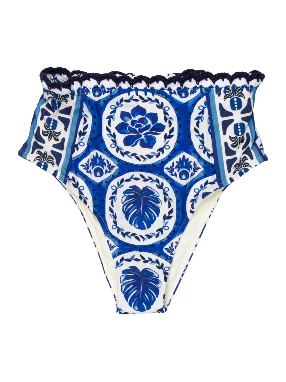 Farm Rio High-Waist Blue Tile Print Bikini Bottom